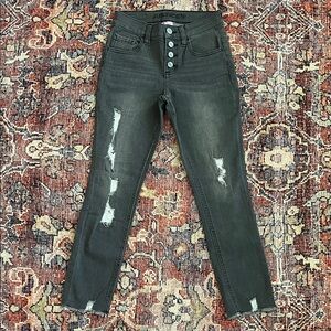 Justice High Rise Distressed Grey Wash Jeans